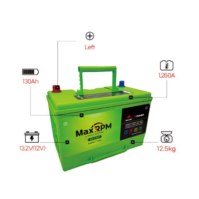 Korean Maxline Long Life Span Lithium Iron Phosphapate (LiFePO4) 12V Car Battery 130Ah Capacity 1,250CCA ENERGY MX E 90F