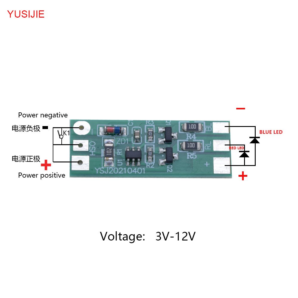 Custom 3V/6V/12V LED Warning Light Module Chip Red and Blue Flash for Cars Consumer Electronics