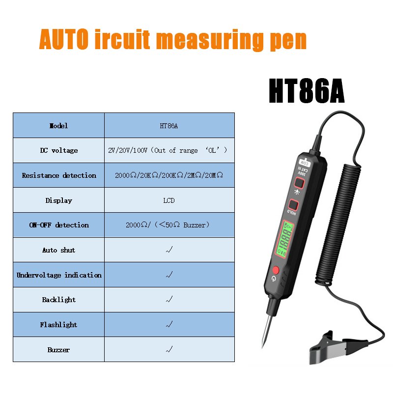 Car Electrical System Tester AC DC 0-100V Automobile Circuit Tester Portable Ircuit Pen Auto Mechanic Kit