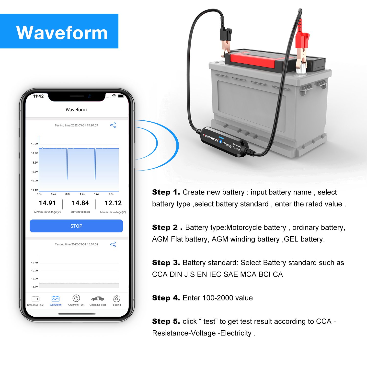 Car Battery Tester 12V 24V Bluetooth Battery Load Tester KONNWEI BK200 Mobile 100-2000CCA Wireless Automotive Alternator Tester