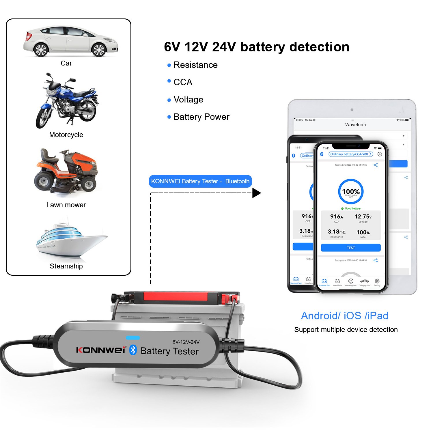 Car Battery Tester 12V 24V Bluetooth Battery Load Tester KONNWEI BK200 Mobile 100-2000CCA Wireless Automotive Alternator Tester