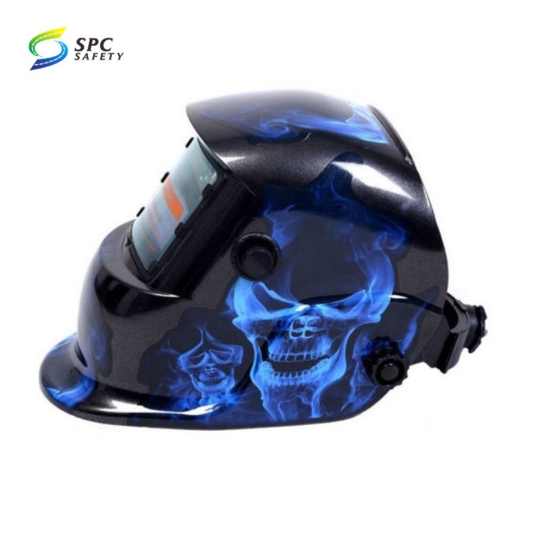 Anti UV IR Blue Skull Printing Solar Power Auto Darkening Arc Welding Safety Protective Dimming Welder Mask Welding Hood Helmet