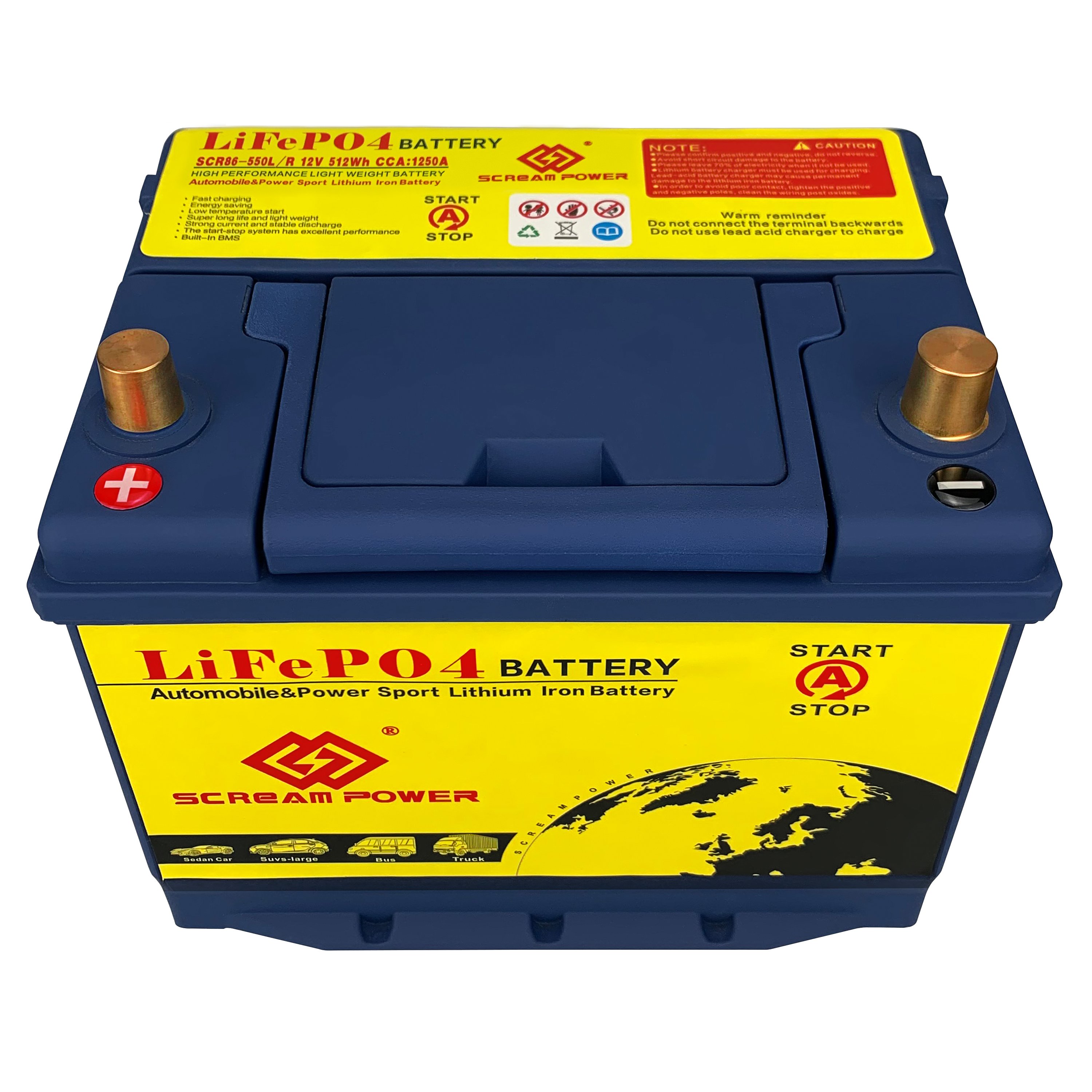 2024 Hot Sale 12V 86-550L/R Car Auto Starter Battery with BMS 12V 50Ah Car Motor LiFePO4 750CCA Lithium Phosphate Ion Battery