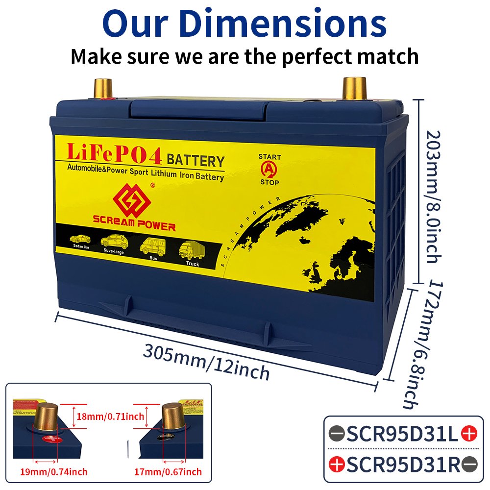 95D31 High Capacity Car Start Lifepo4 Auto Battery 100Ah 1600CCA 12.8v Lithium Car Battery