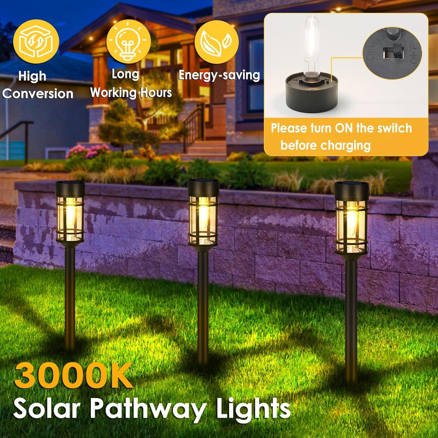 Led Solar Lawn Pathway Decoration Stake Lawn Light Pathway Yard Walkway Driveway Outdoor Waterproof Garden Lights LED ABS