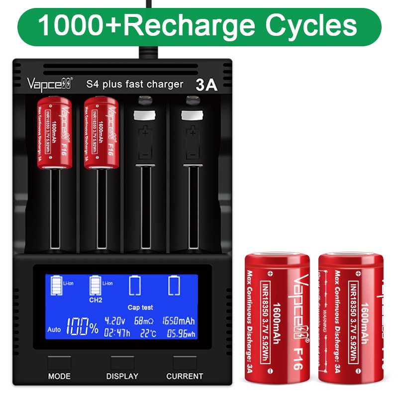 Vapcell F16 INR18350 1600mAh 3A 3.7v Pk Liitokala Lii 18350 Li Ion Rechargeable Battery for E-bike Battery Pack