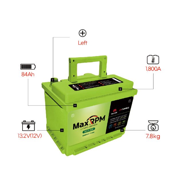 Korean Maxline Long Life Span Lithium Iron Phosphapate (LiFePO4) 12V Car Battery 84Ah Capacity 1,800CCA ENERGY MX E 60D