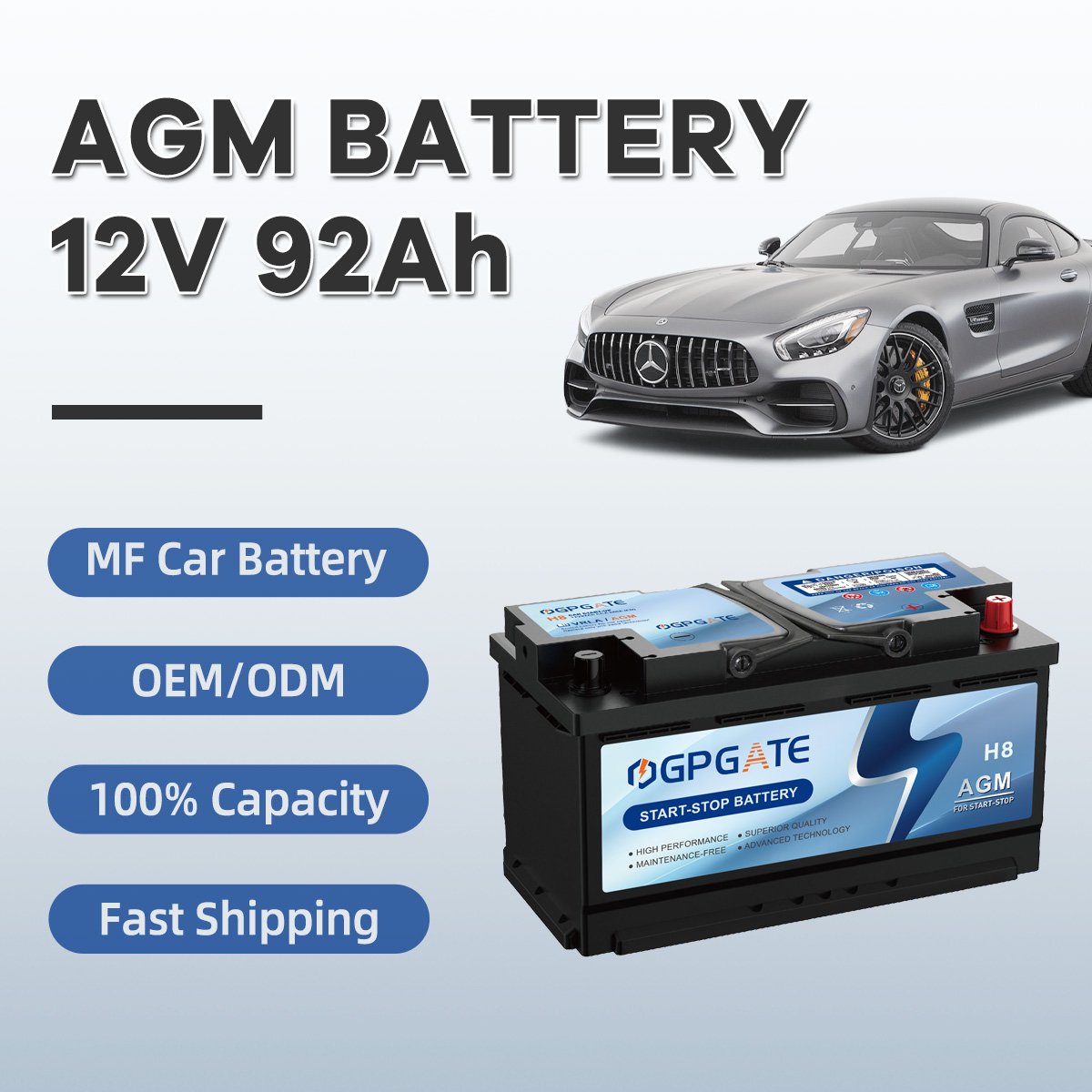 High Performance 12V 92ah AGM-H8-92 AGM Car Battery German Car Start Stop Batteries
