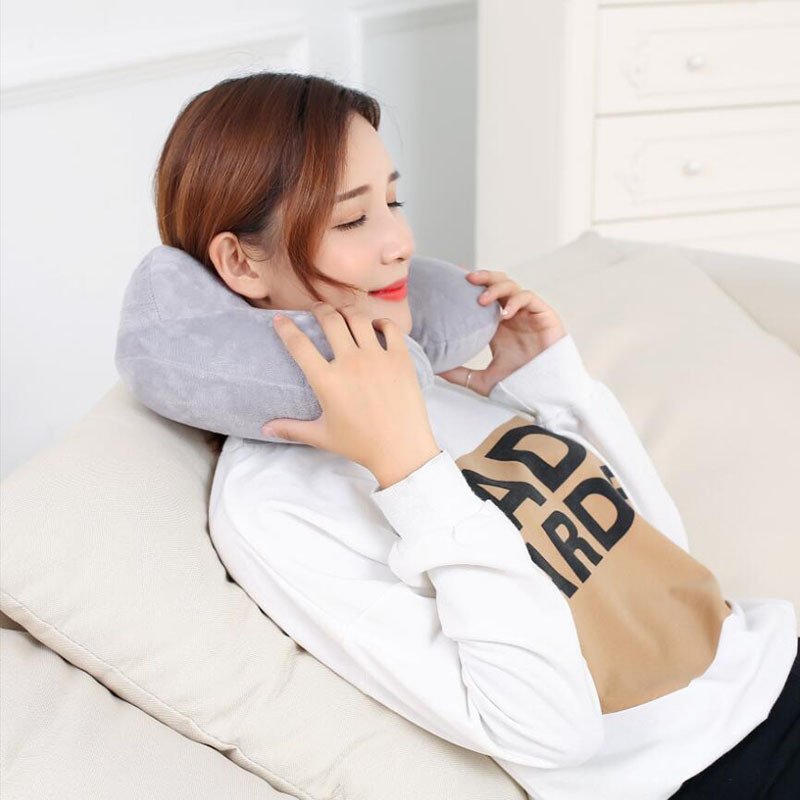 Portable U-Shaped Inflatable Travel Pillow With Pump PVC Filling for Airplane Train Car or Office Use