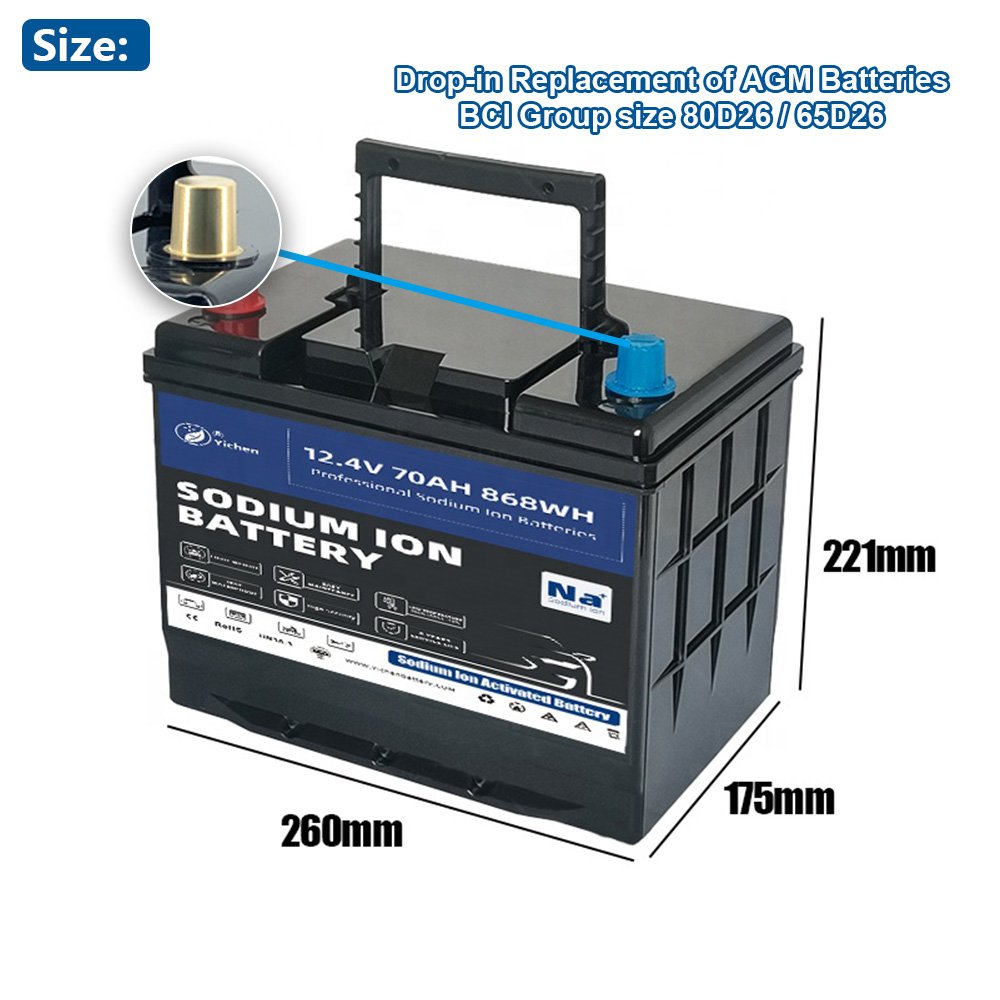 12V 70Ah Sodium Ion Starter Batteries 65D26-L/R SLA Lead Acid Replacing Car Auto Starting Battery