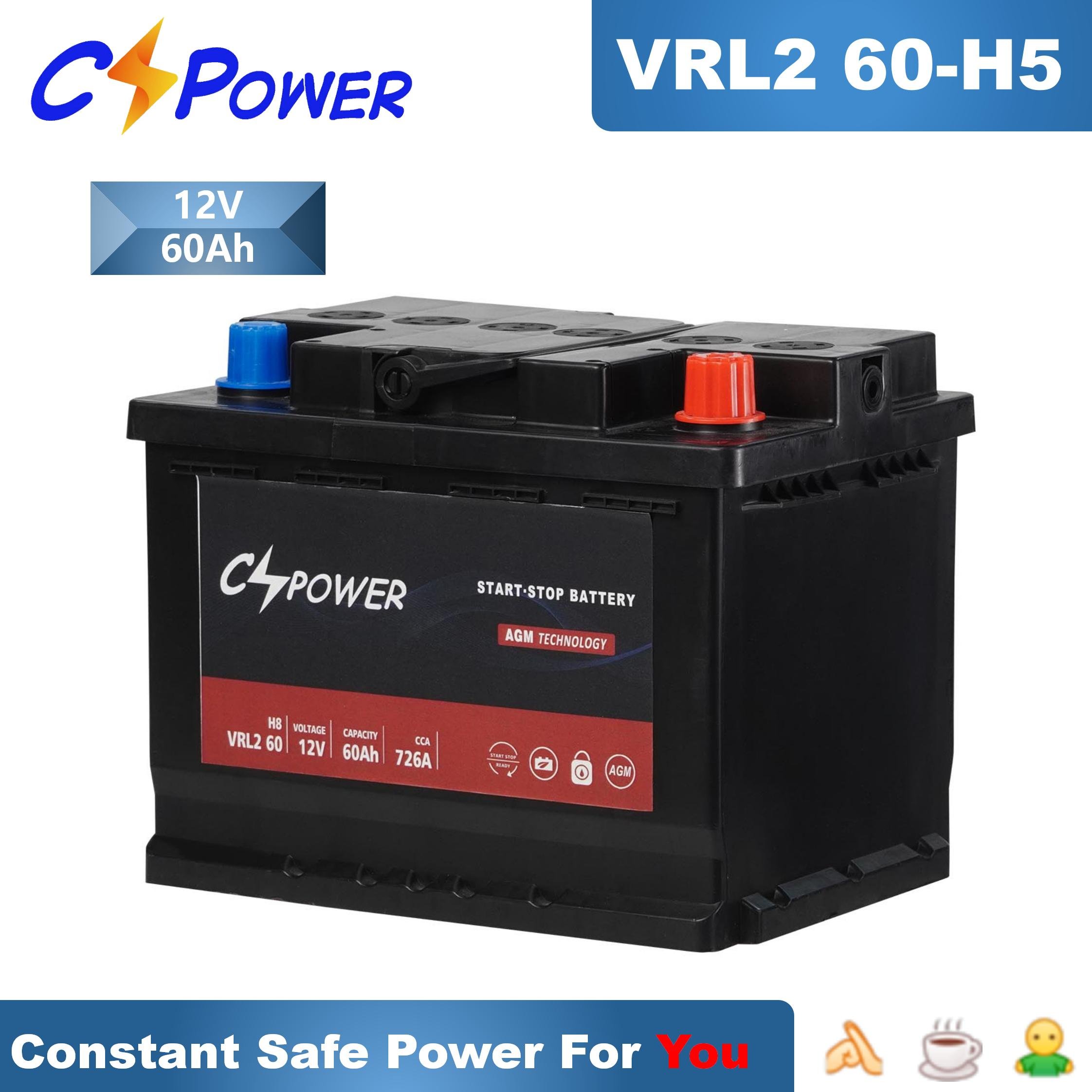 CSPower AGM Car Battery with Start/Stop 12V 50ah-105ah New VRL2-VRL6 H5/H6/H7/H8/H9 LEO for Various Vehicle Models