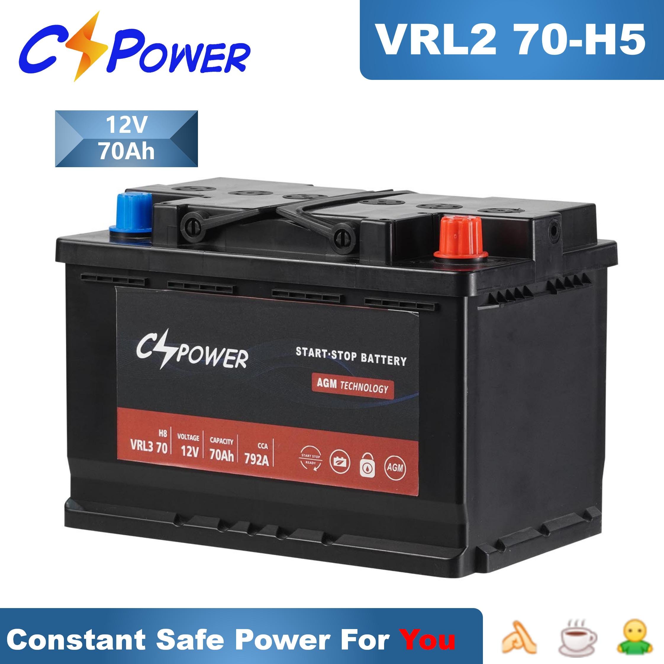 CSPower AGM Car Battery with Start/Stop 12V 50ah-105ah New VRL2-VRL6 H5/H6/H7/H8/H9 LEO for Various Vehicle Models