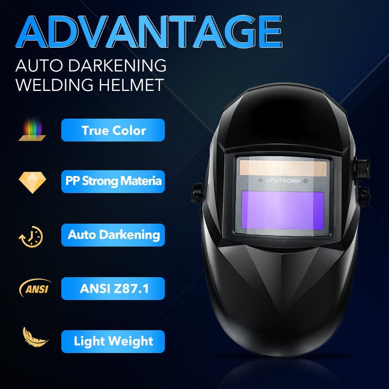 TRQ Welding Mask Stepless Adjustment Auto Darkening Welding Helmet DIN9-13 1112 welding cap