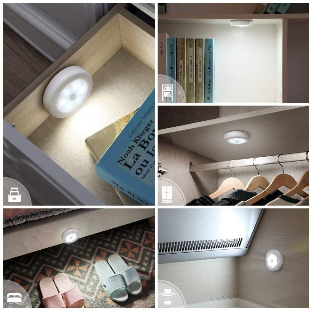 6LED BeadSensor Night Light PIR Infrared Motion LED Bulbs Auto on and Off Closet Battery Power for Home Wall Lamp Cabinet Stairs