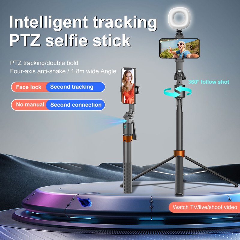 Professional 360° Face Tracking Phone Holder with 180CM Tripod Extended Height Rotation Fill Light Handle for Vlog Selfie Stick
