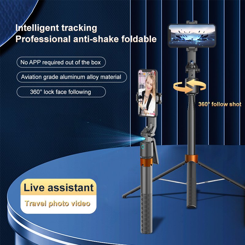 Professional 360° Face Tracking Phone Holder with 180CM Tripod Extended Height Rotation Fill Light Handle for Vlog Selfie Stick