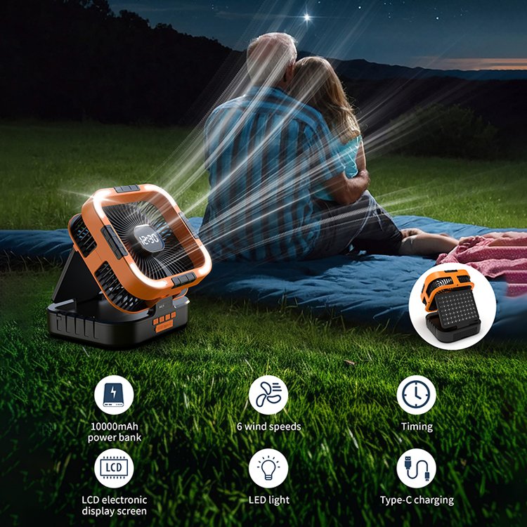 USB Desk Fan With Foldable Tent Power Outage Emergency Solar Light Mechanical Control for Outdoor Use in Hurricanes