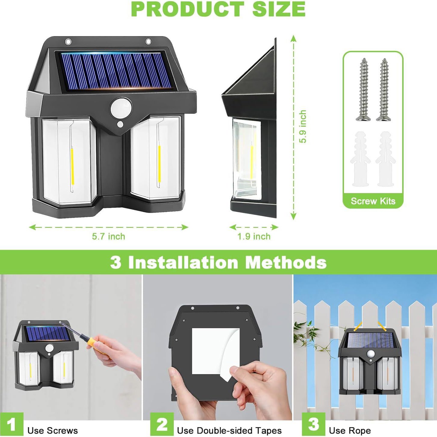 2025 LED Solaire Induction Emergency Lights 3 Model Motion Sensor Wall Lamps 5.5V Solar Panel 12W 3500K18650 Battery for Yard