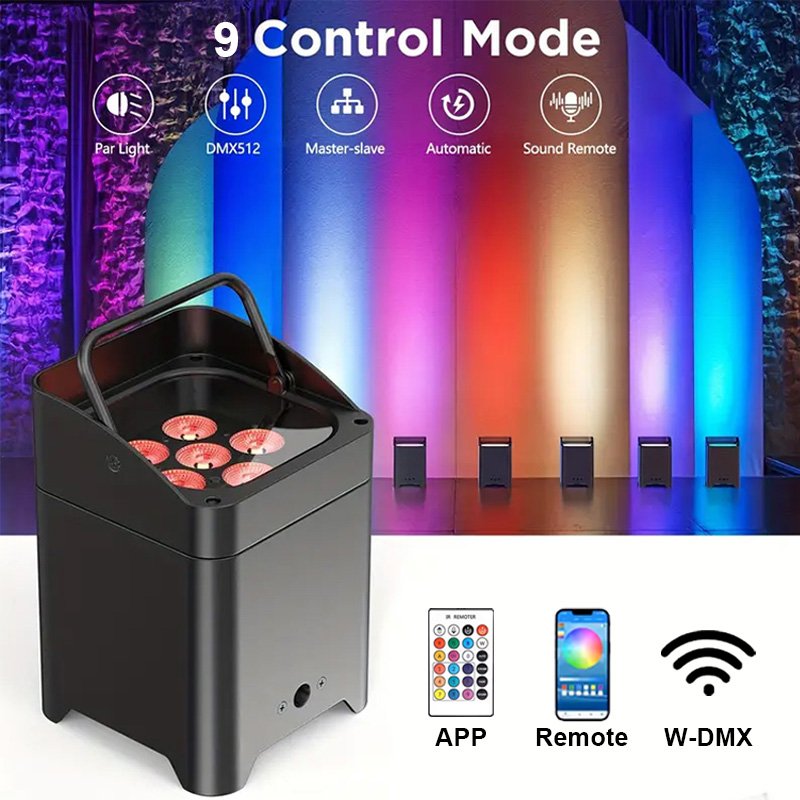 6*18W Battery-powered RGBWA+UV Wireless Uplights Rechargeable Spotlights for KTV and Wedding Party DJ Stage with Flight Case