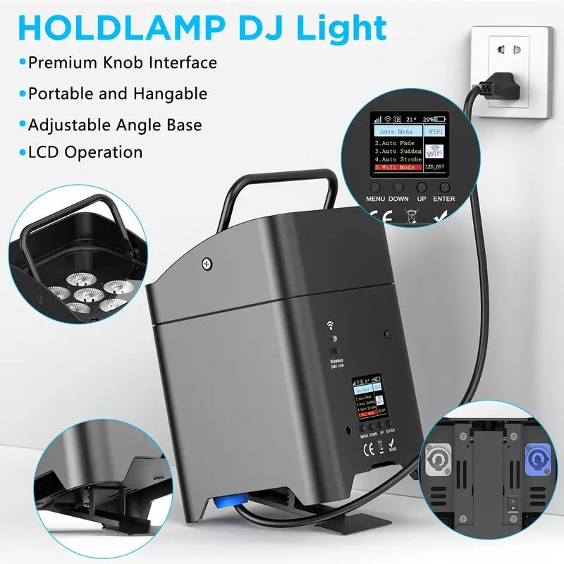 6*18W Battery-powered RGBWA+UV Wireless Uplights Rechargeable Spotlights for KTV and Wedding Party DJ Stage with Flight Case