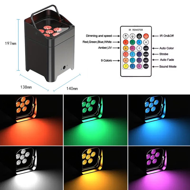 6*18W Battery-powered RGBWA+UV Wireless Uplights Rechargeable Spotlights for KTV and Wedding Party DJ Stage with Flight Case