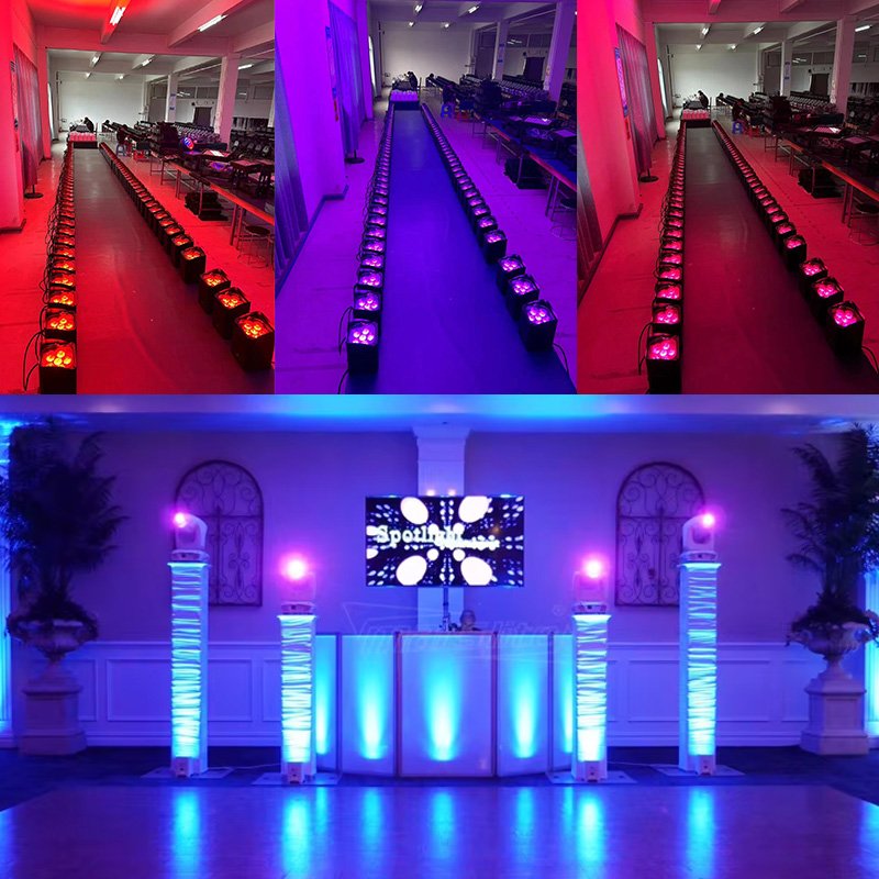 6*18W Battery-powered RGBWA+UV Wireless Uplights Rechargeable Spotlights for KTV and Wedding Party DJ Stage with Flight Case