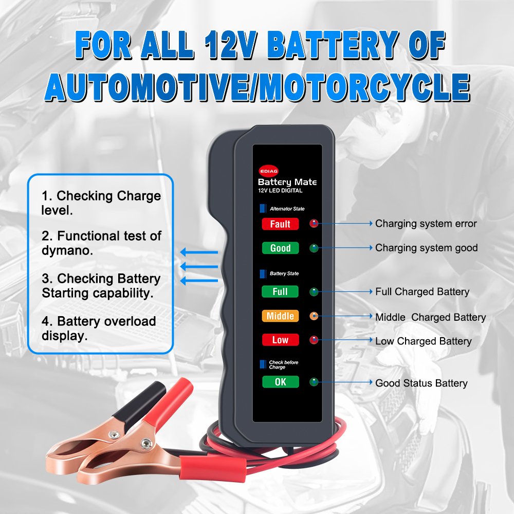 Original Auto Car Battery Tester BM310 12V Digital Test 6 LED Display Analyzer Alternator State Check Automotive Scanner