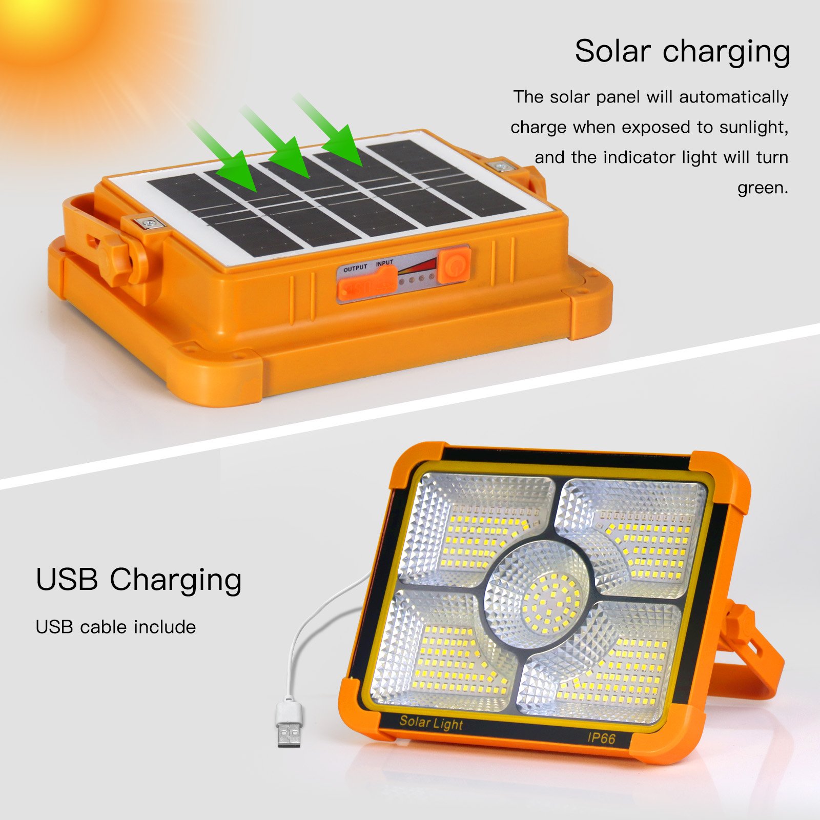 Portable Outdoor LED Lamp USB Solar Power Rechargeable Floodlight ABS Body Waterproof IP66 Mobile Phone Emergencies ROHS