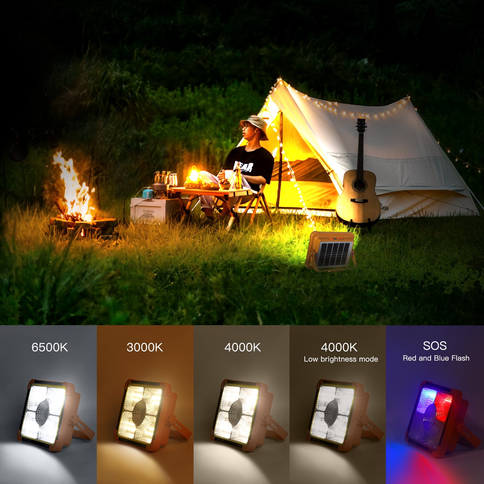 Portable Outdoor LED Lamp USB Solar Power Rechargeable Floodlight ABS Body Waterproof IP66 Mobile Phone Emergencies ROHS
