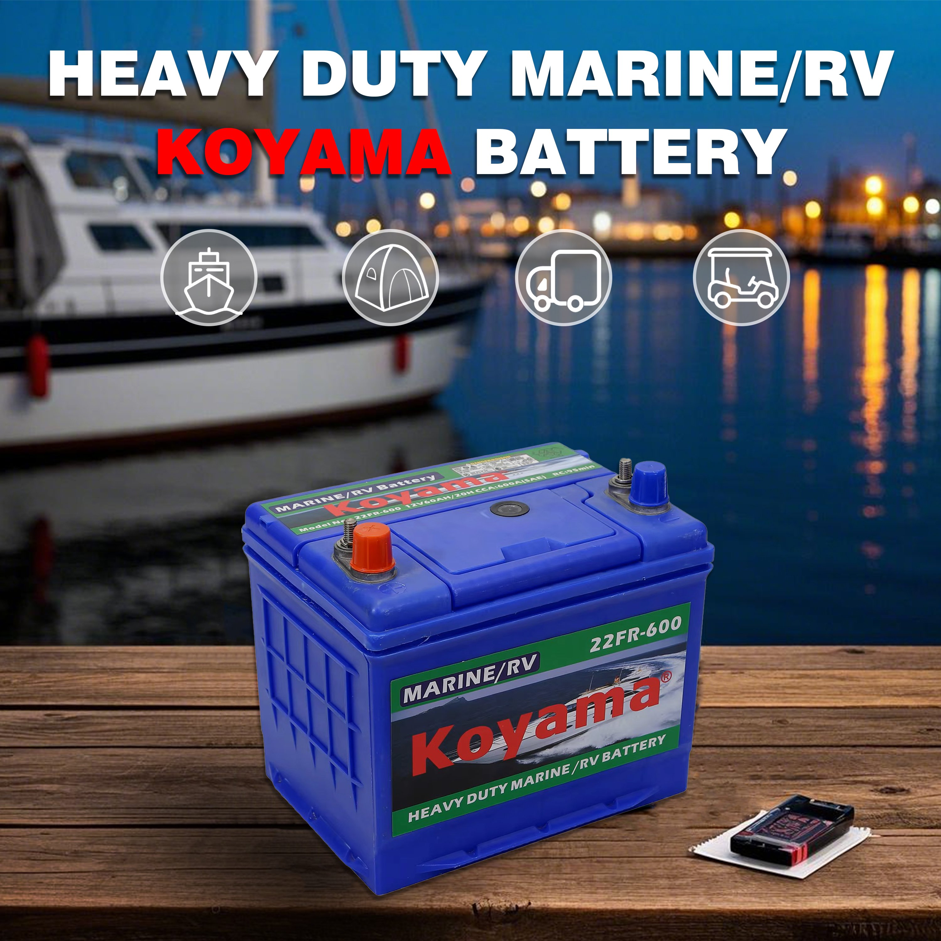 Deep Cycle Marine Battery BCI22FR Auto Starter for RV/Truck/Golf Cart/SUV MF Lead-Acid Battery 12V60Ah Factory OEM High-Quality