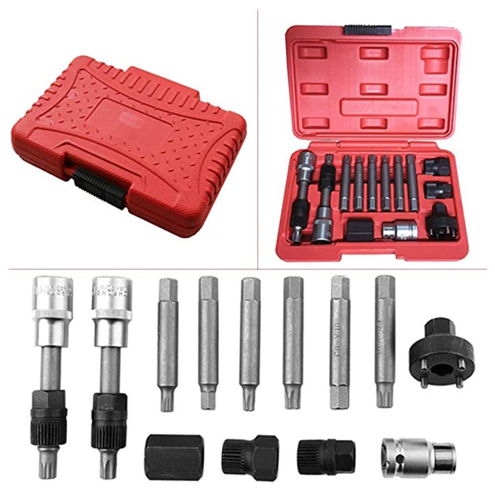13PC Alternator Freewheel Pulley Removal Socket Bit Set Garage Service Tool Kit