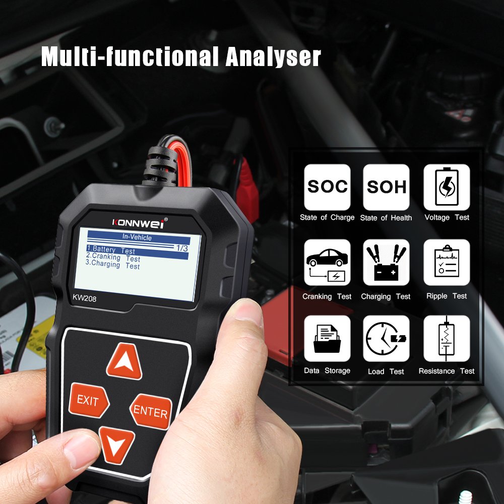 Konnwei Battery Checker Cranking Charging Test Alternator Test Tool Battery Tester for Automotive Automobile
