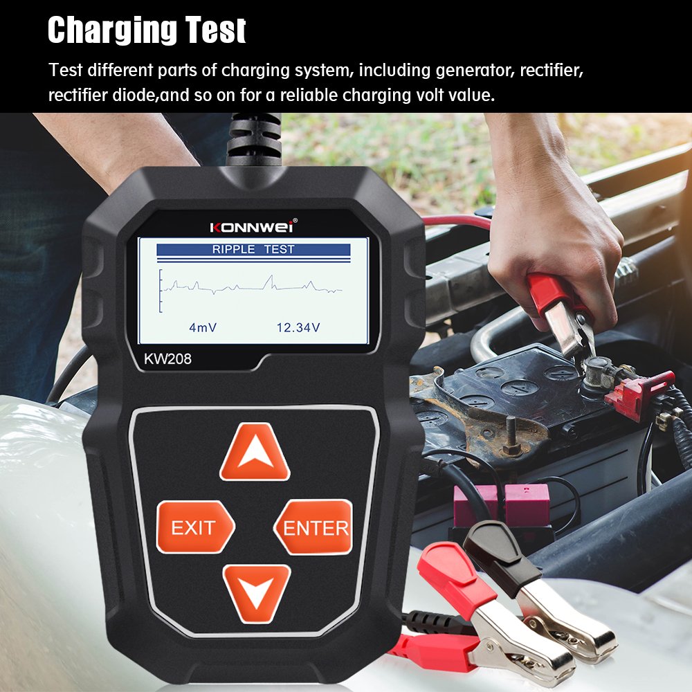 Konnwei Battery Checker Cranking Charging Test Alternator Test Tool Battery Tester for Automotive Automobile