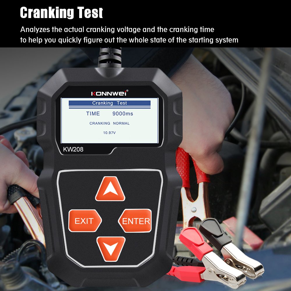 Konnwei Battery Checker Cranking Charging Test Alternator Test Tool Battery Tester for Automotive Automobile
