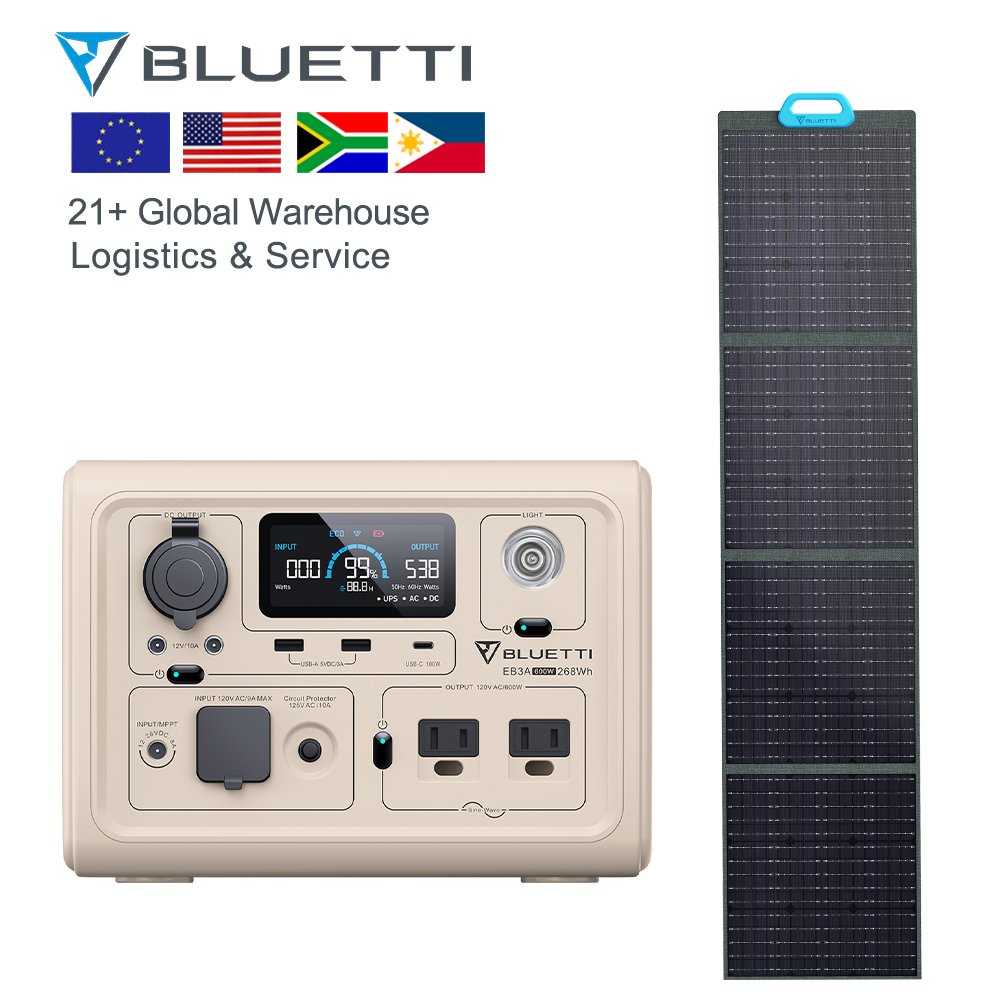 Bluetti Portable Solar Generator EB3A 500Wh with PV120 Solar Panels and Lifepo4 Quick Charge MPPT Controller for Home Camping