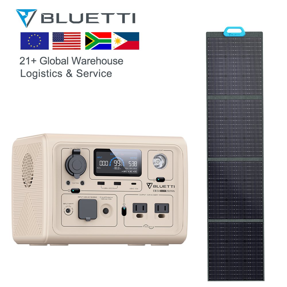 Bluetti Portable Solar Generator EB3A 500Wh with PV120 Solar Panels and Lifepo4 Quick Charge MPPT Controller for Home Camping