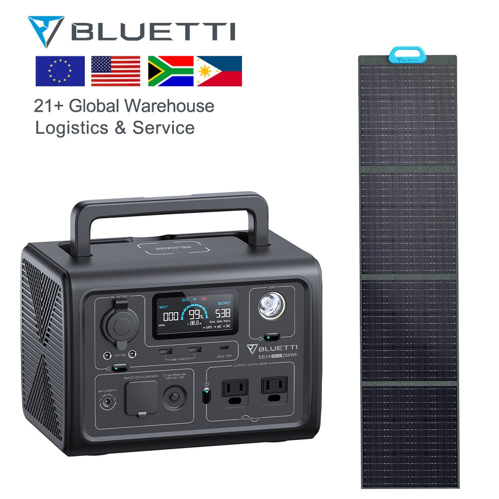 Bluetti Portable Solar Generator EB3A 500Wh with PV120 Solar Panels and Lifepo4 Quick Charge MPPT Controller for Home Camping