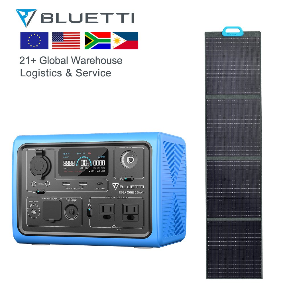 Bluetti Portable Solar Generator EB3A 500Wh with PV120 Solar Panels and Lifepo4 Quick Charge MPPT Controller for Home Camping