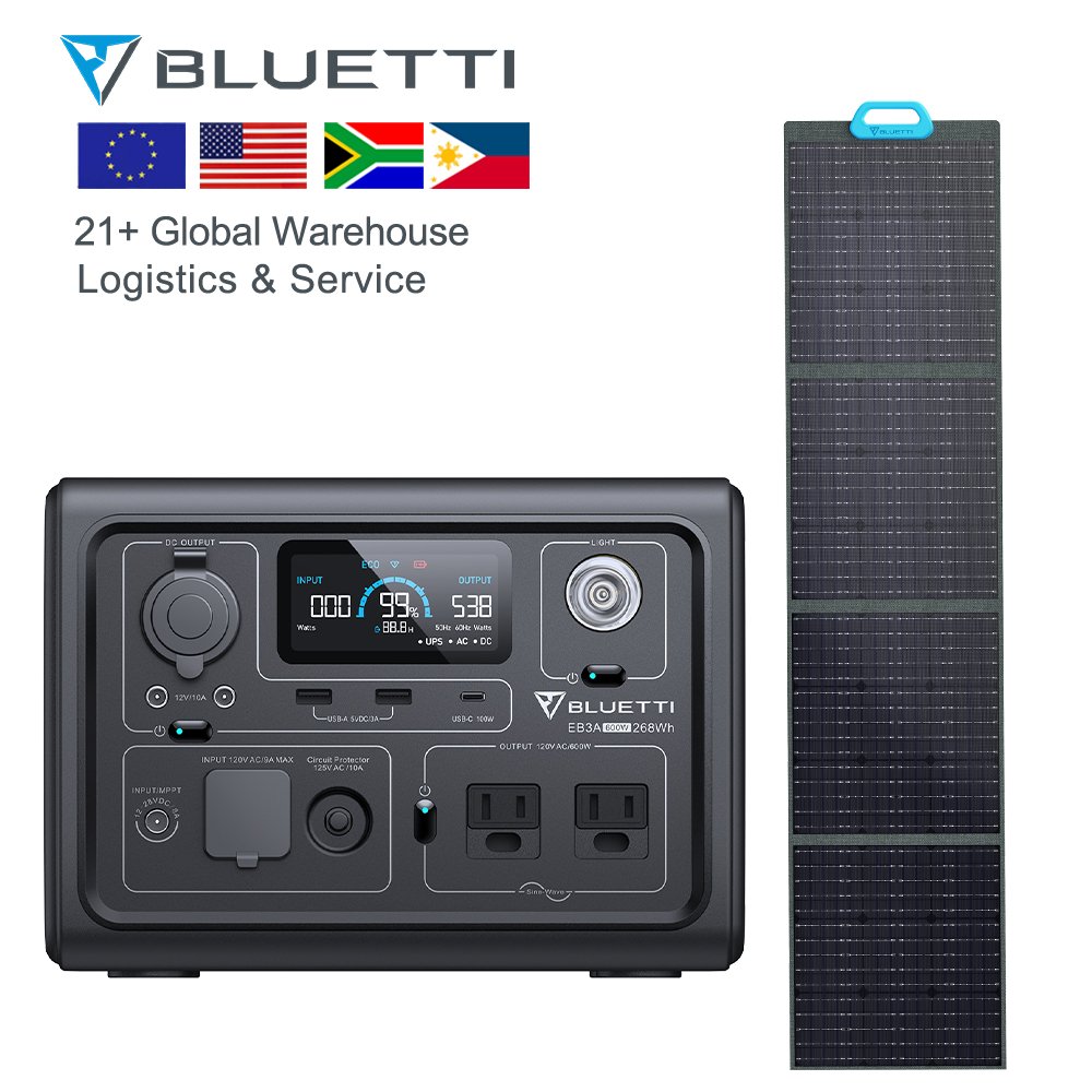 Bluetti Portable Solar Generator EB3A 500Wh with PV120 Solar Panels and Lifepo4 Quick Charge MPPT Controller for Home Camping