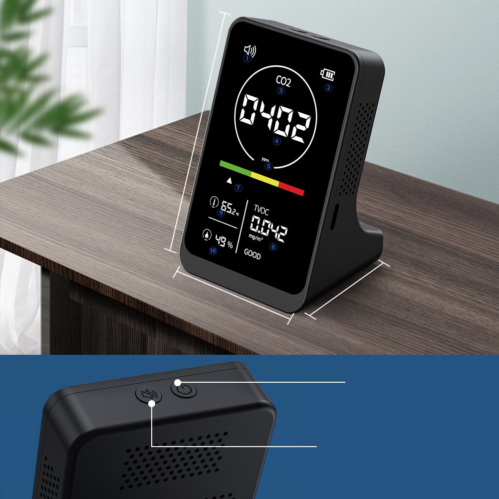 NDIR Indoor Air Quality Monitor Desktop Carbon Dioxide Gas Analyzer CO2 Meter Detector Temperature Humidity Meter CO2 Monitor