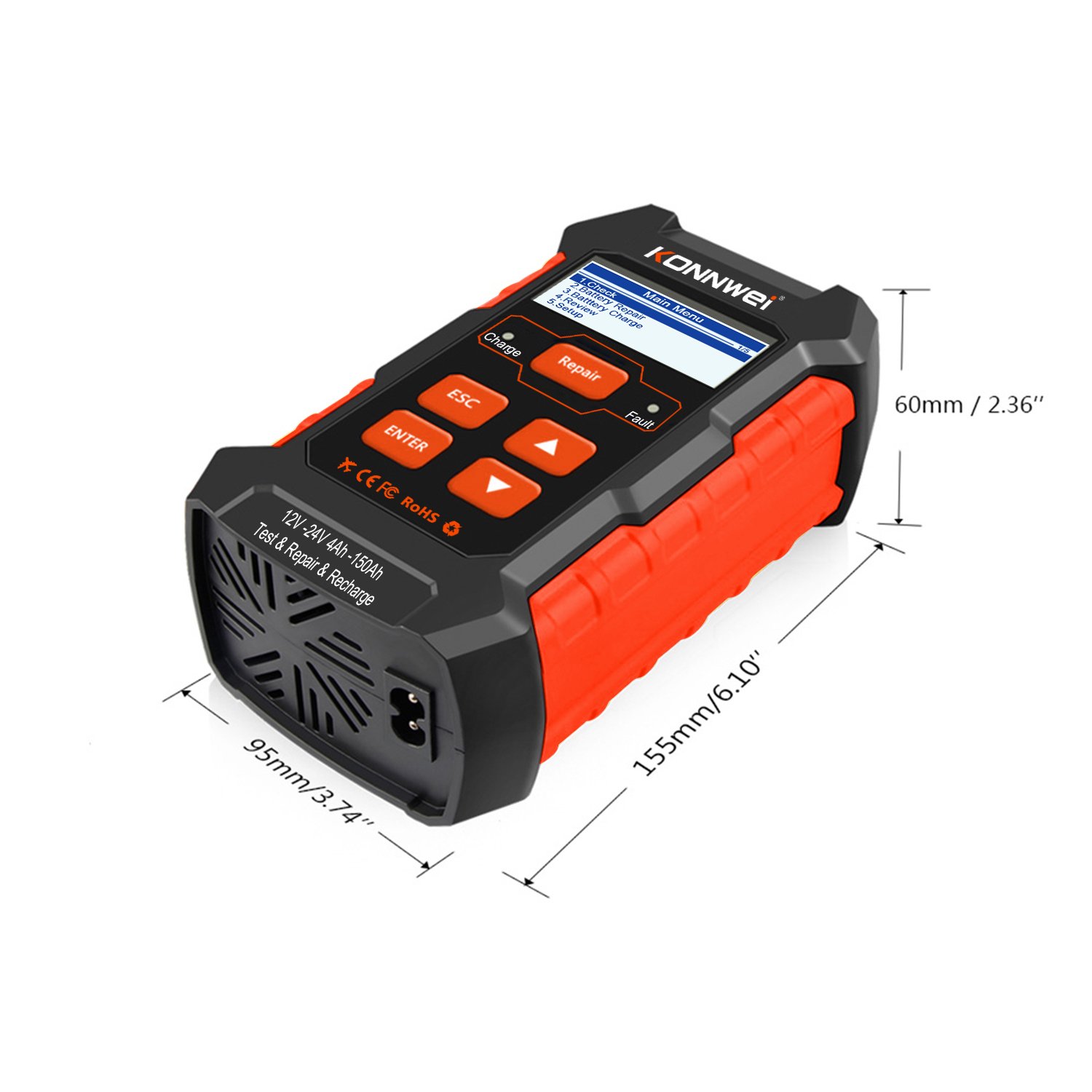 KONNWEI Digital Car Starter Alternator Battery Checker + 12V 24V Smart Battery Charger KW520