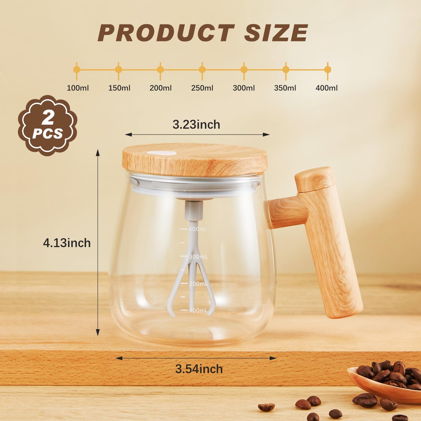 2024 Hot Sale 400ml Battery-Powered Automatic Rotating Stirring Glass Coffee Cup With Handle