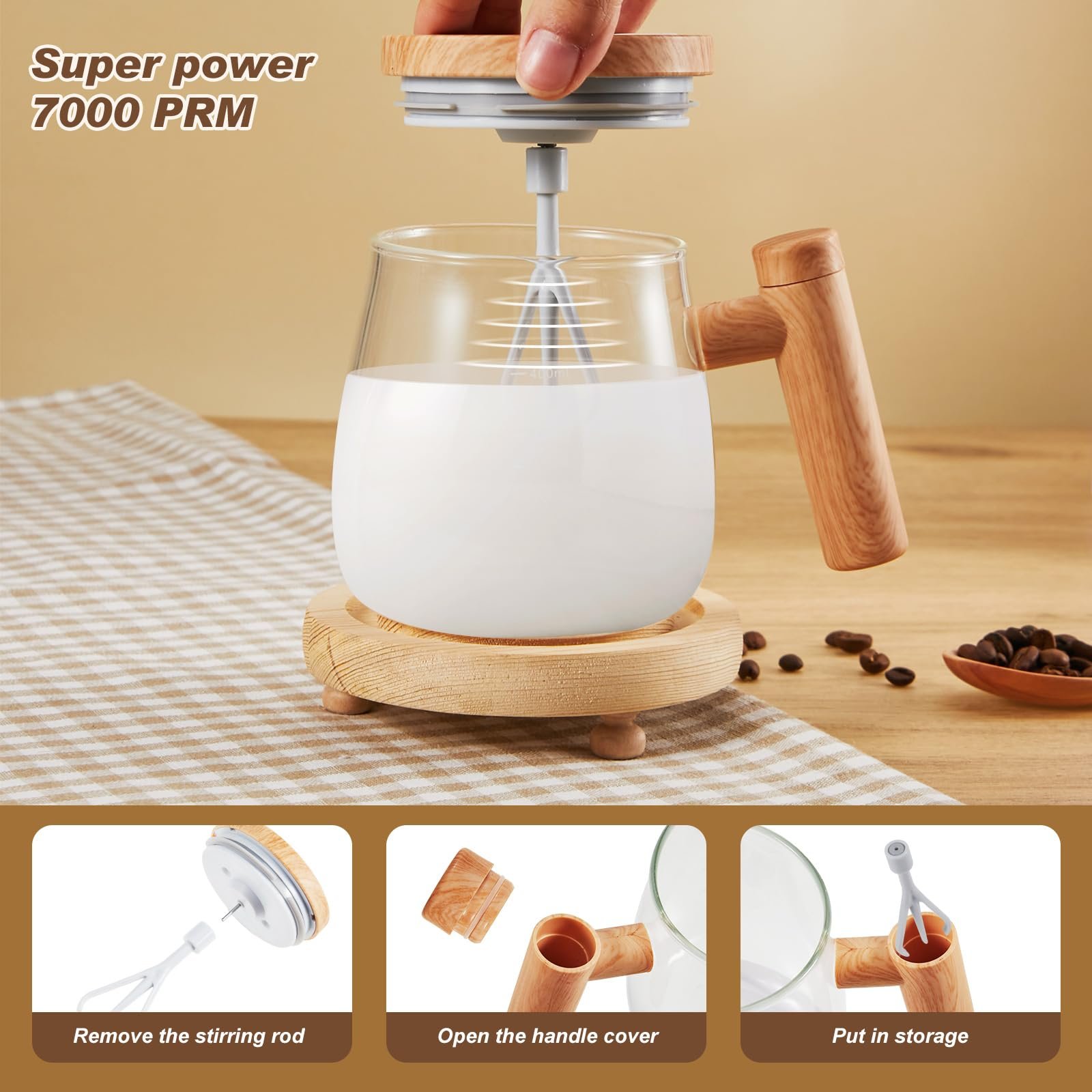 2024 Hot Sale 400ml Battery-Powered Automatic Rotating Stirring Glass Coffee Cup With Handle