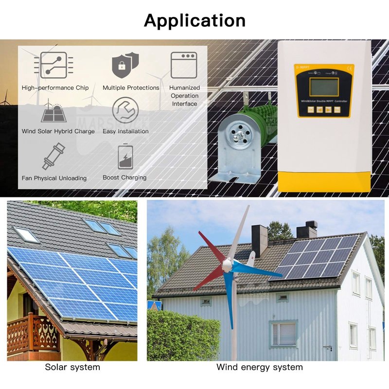 Bluetooth Dual MPPT Wind and Solar Hybrid Charge Controller 48v Battery Boost Charger 24v 800w 1200w Wind Turbine Controller