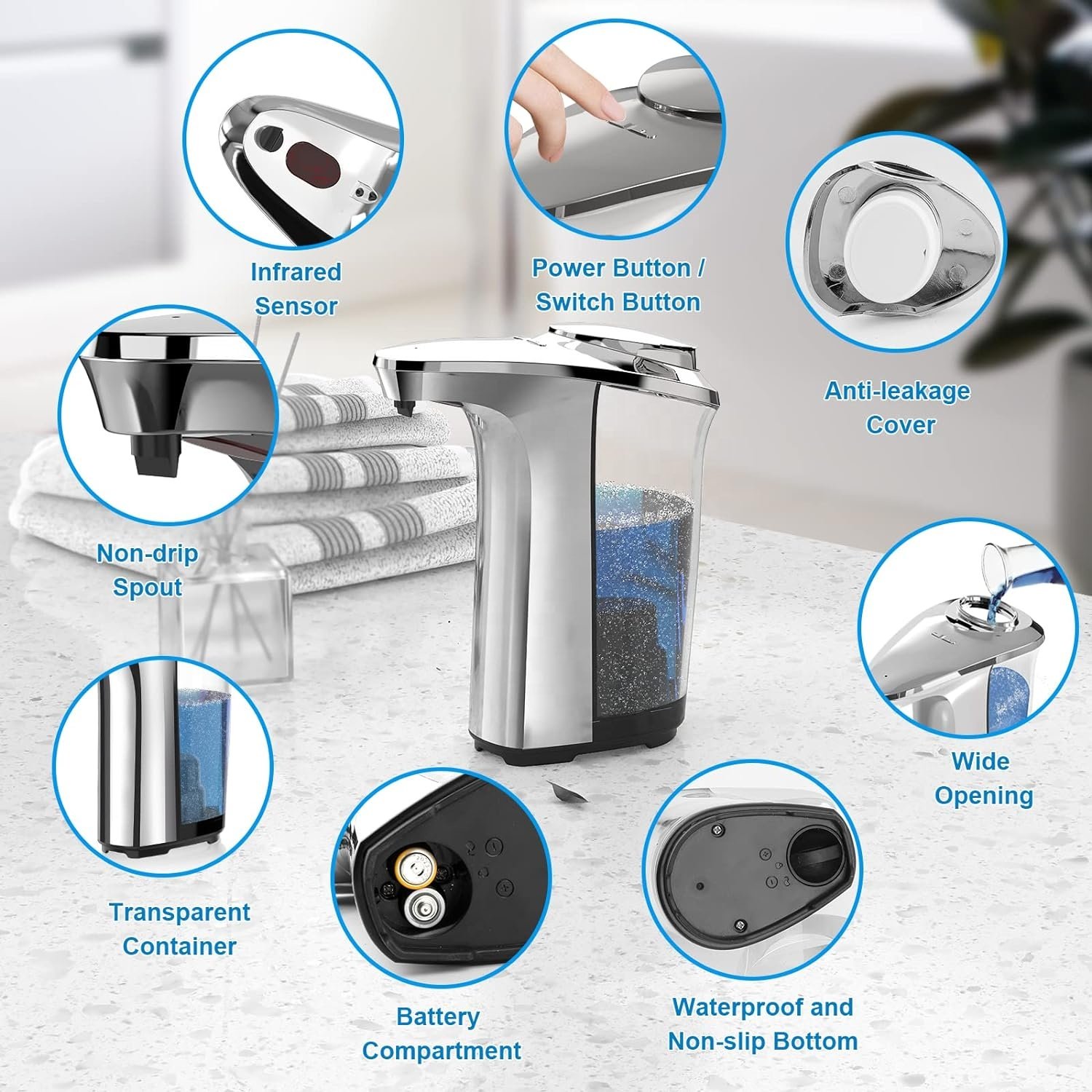 Automatic Soap Dispenser, Touchless Dish Soap Dispenser 17oz/500ml, Liquid Hand Soap Dispenser for Bathroom Kitchen