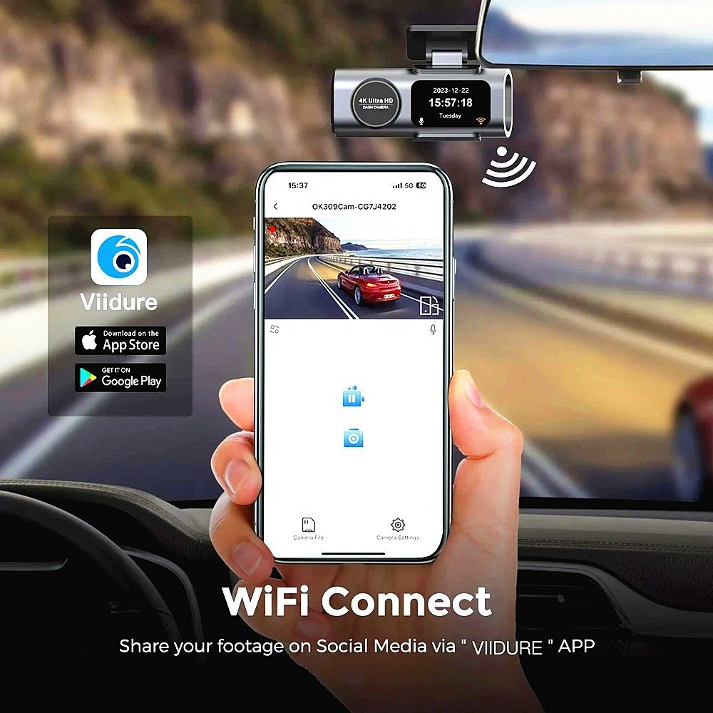 4K Rechargeable Battery Autosight Smart Screen Car Dvr 24hr Universal Wireless Voice Control Dashcams WiFi Gps Dual Lens Dashcam