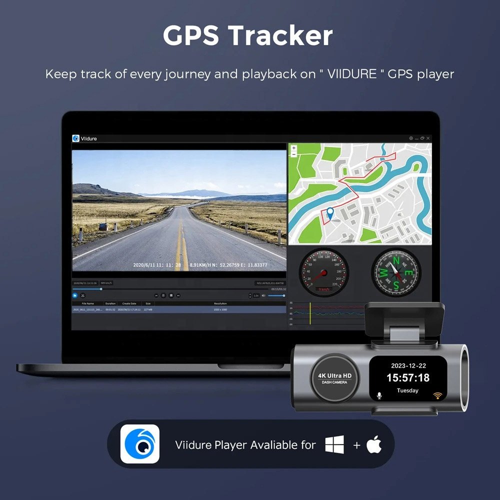 4K Rechargeable Battery Autosight Smart Screen Car Dvr 24hr Universal Wireless Voice Control Dashcams WiFi Gps Dual Lens Dashcam