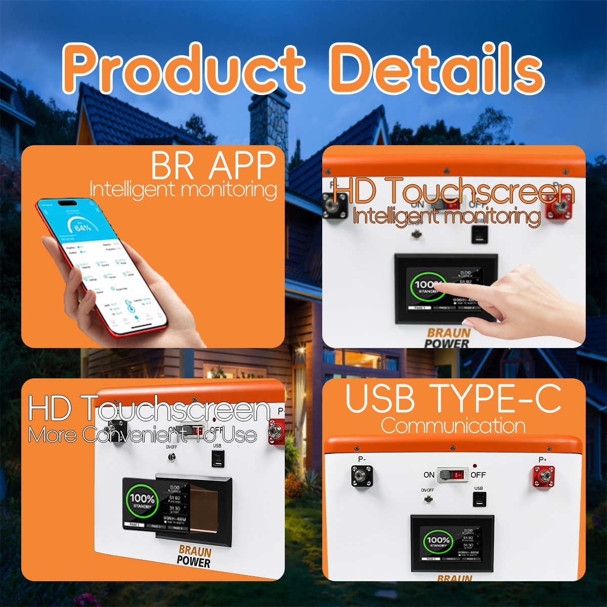 100Ah 200Ah Lithium Lion 24V 48V 51.2V Wall Mounted Energy Storage Battery 5Kwh Lifepo4 for Household