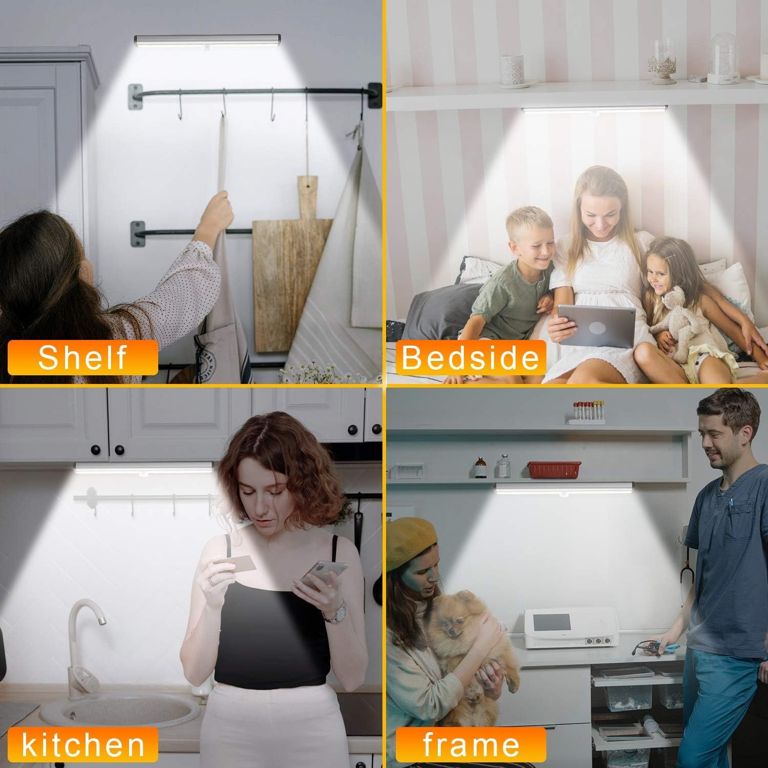 Remote Control Under Cabinet Lighting 3 Colors Stepless Dimmable Closet Lights Rechargeable Under Counter Touch Night Light
