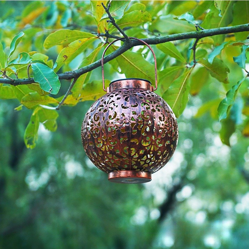 Handheld Solar Hanging Projector Lantern LED Lights Iron Body Garden Chandelier for Outdoor Landscape Balcony Decorative Lights